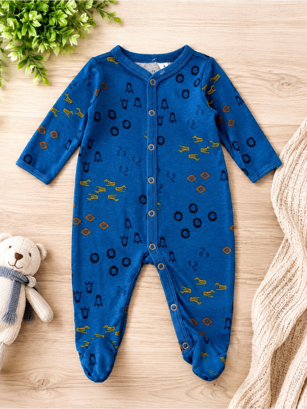 Carter’s Footed Sleeper 3M Blue Safari Animal Print Snap Front Pajamas